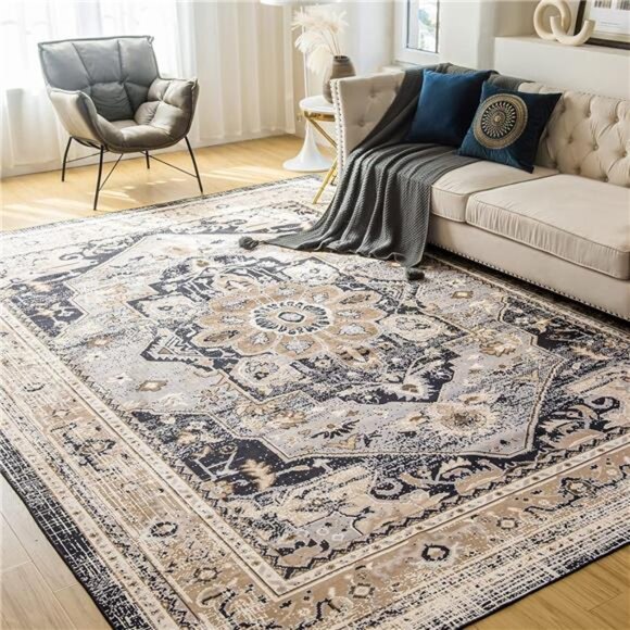 LIVING Machine Washable Rug 5'x7' Vintage Design Washable Area Rugs - Picture 1 of 12